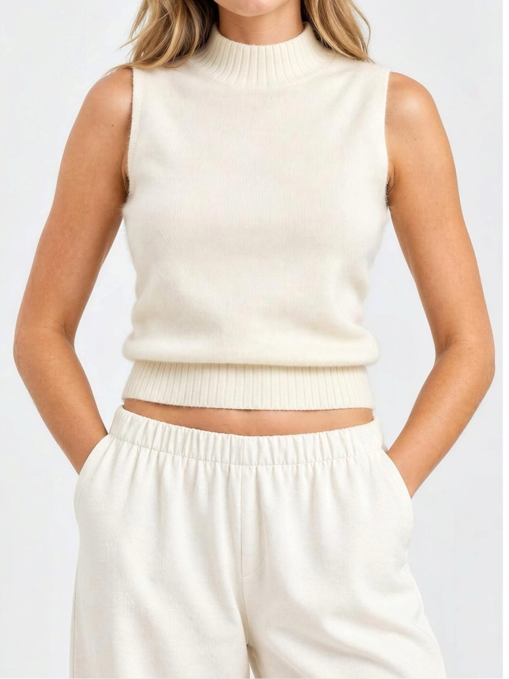 KOOKAÏ Geneva Wool Cashmere Knit Tank, Winter White, FR36/US4